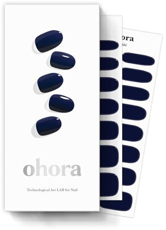 ohora Semi Cured Gel Nail Strips (N Royal Navy) - Works with Any Nail Lamps, Salon-Quality, Long Lasting, Easy to Apply & Remove - Includes 2 Prep Pads, File & Wooden Stick