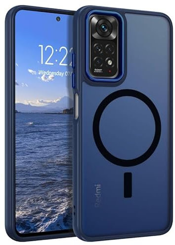 YINLAI Schutzhülle für Xiaomi Redmi Note 11/Note 11S 4G, kompatibel mit MagSafe, magnetisch, transparent, matt, dünn, Schutz für Kamera, Rückseite, stoßfest, kratzfest, Blau