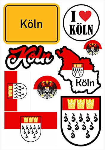 Daged Köln Aufkleber Karte 9 Stück - PKW Auto Motorrad Biker Flagge Fahne Vinyl ST