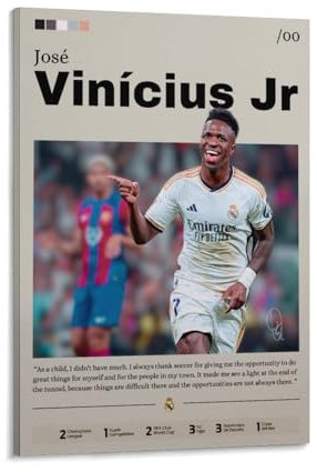 LUUJPWLN Vinicius Junior-Poster, Fußball-Dekor, Sport-Illustration, Fan-Geschenk, Vini Jr-Kunstwerk, Leinwandposter, Wandkunst, Dekordruck, Bild Gemälde für Wohnzimmer, Schlafzimmer, Dekoration, 20 x