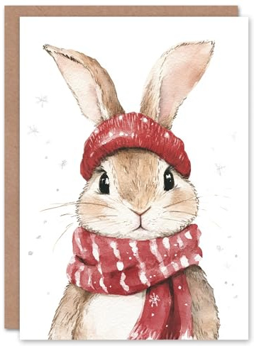 Artery8 Cute Bunny Rabbit Red Winter Hat Scarf For Child Kids Xmas Festive Christmas Card
