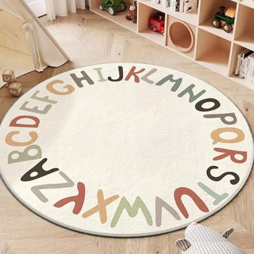 champracer Kinderteppich Rund Deko, Kaschmir-Imitat teppiche, Kinderzimmer teppiche Regenbogen Buchstaben Tiere, rutschfest Teppich für mädchen Wohnzimmer Schlafzimmer (Buchstabe B, 100cm)