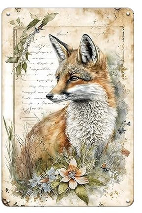 YOYI ART Terrassen-Gartenschilder für draußen – Fuchs-Wandkunst-Dekor, Vintage-Blechschilder, Metall-Wanddekoration für Terrasse, Gartenzaun, Hinterhof, Bauernhaus und Fuchs-Kinderzimmer, Geschenke