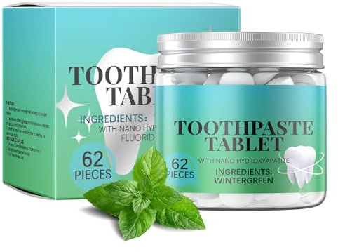 62 Tabletten Zahnpasta Hydroxylapatit Toothpaste Tablets Hydroxylapatit Zahnpasta Feste Zahnpasta Kautabletten Zahnpasta für Unterwegs Gesunder Mund & Reparatur Zahnschmelz & Frischer Atem