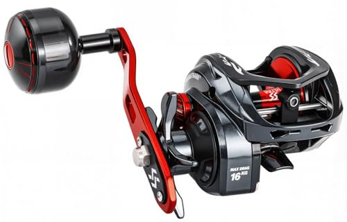 Sougayilang Baitcaster-Angelrolle, 400 Größe mit 15,9 kg max. Zugkraft 6,3:1 Übersetzung, flache Wurfrolle für Moschus, Rechtshänder