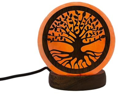 AROMASENSES - Lampada di sale dell'Himalaya USB con base in legno | 100% naturale | fatta a mano | luce fissa. (Albero della vita)