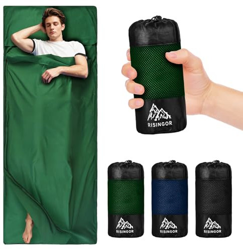Risingor Sacco Lenzuolo Ultraleggero, Sacco a Pelo 4 Stagioni, Campeggio Adulti e Bambini, Verde