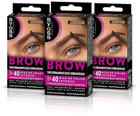 SYOSS Brow Tinte para Cejas Castaño Oscuro (1 x 10 ml), coloración permanente pelo, resistente al agua, 40 días de duración y hasta 10 usos, para unas cejas perfectas, Pack 3