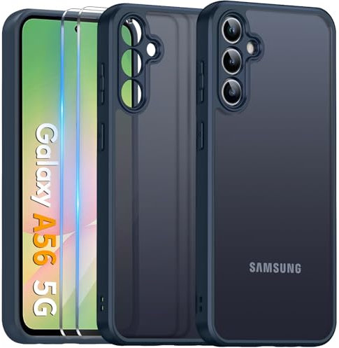 COPIKE Cover Opaca per Samsung Galaxy A56 5G e Protezione Fotocamera con 2 Pezzi Vetro Temperato, [Antiurto Grado Militare] Custodia Posteriore Glassata Traslucida Anti-Impronte, Blu