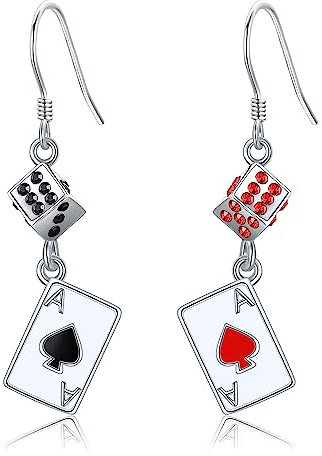 VENACOLY Spielkarten Ohrringe 925 Sterling Silber Würfel Ohrringe Herz Dame Casino Schmuck Geschenke für Frauen Mädchen