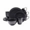 HOMD 16-Pieces Stoneware Dinnerware Set, Dinner Set, Kitchen Dinnerware Ceramic Crockery Set, Dinner Service Set for 4, Include Dinner Plate, Dessert Plate, Cereal Bowl and Mug (Black)
