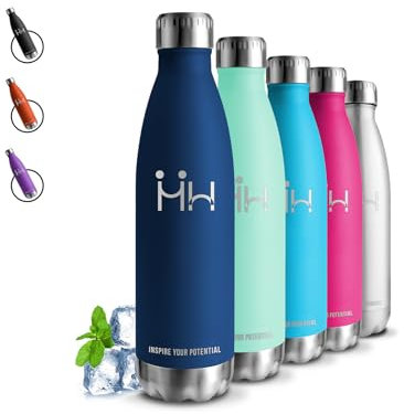 Grsta Trinkflasche- 500ml- Trinkflasche Edelstahl, mit Strohhalm, BPA-Frei, Auslaufsicher, Doppelwandige Vakuumisolierte, Trinkflasche Metall, für Schule, Reisen, Büro