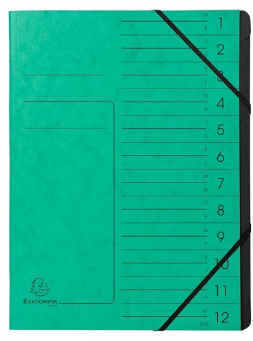 Exacompta - Ref. 541203E – Karton mit 10 Ordnern mit Klammerrücken – mit Gummibändern – bedruckter Deckel aus Glanzkarton und schwarzer Innenseite aus recycelter Karte – 12 Fächer – 24,5 x 32 cm – A4