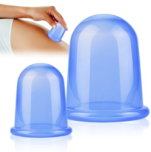 2 Ventouses Massage en Silicone,Anti-Cellulite & Visage,Kit de Ventouses Corps et Visage pour Massage Cupping,Facile à Utiliser & Nettoyer,pour la relaxation du corps Bleu