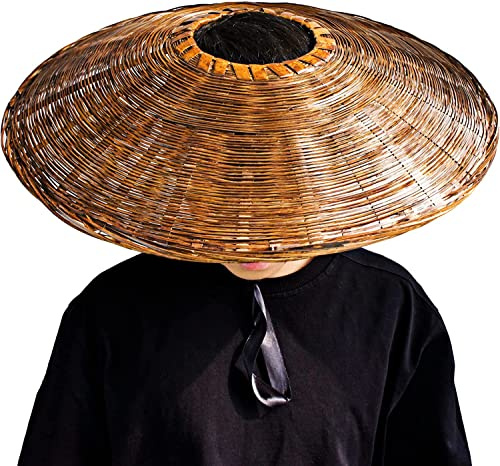 PULaif Chinesisch Orientalisch Konisch Bambus Hut, Japanischer Hut Asiatischer Hut Samurai Hut Handgemachter Hut Cosplay Hut(Brown)
