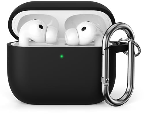 KOKOKA Silikonhülle Kompatibel mit AirPods Pro 3 2025 Hülle Case, Front-LED Sichtbar, Stoßfeste Weiches Silikon Schutzhülle Case für AirPods Pro 3. Generation mit Karabiner, Schwarz