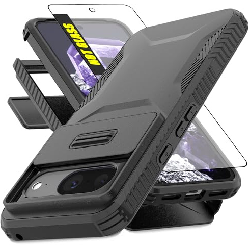 AWZHYDT for Google Pixel 8 5G Case with Built-in Slide Camera Cover & Screen Protector, [2 in 1] Heavy Duty Rugged Shockproof Protective Cover for Google Pixel 8 5G(Black)