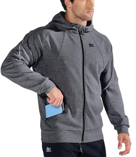 BROKIG Sportjacke Herren Hoodie Baumwolle Trainingsjacke | Fitness Sport Jacke Herren, Laufjacke Herren mit Reißverschluss Tasche, Men's Cotton Training Jacket