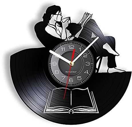 Smotly Vinyl Ruhige Wanduhr, Buch Lesen Muster Stil Uhr, Wandmalerei Dekoration Mehrzweck Geschenk hängende Uhr.