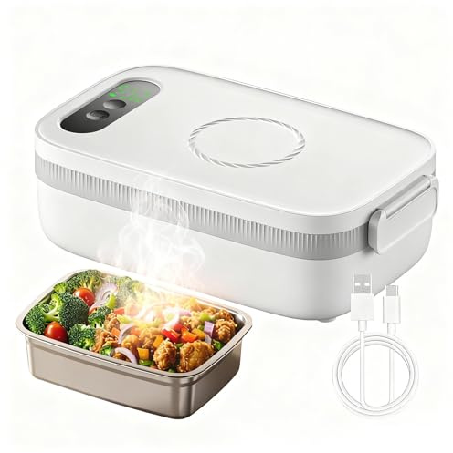 IXPIUZB Scaldavivande Elettrico Portatile 1l, Scaldavivande a Batteria USB Ricaricabile Senza Fili Con 20-80 Min Timer E 5 Vitesses Chauffage per Ufficio, Picnic, Auto, Camion, Lavoro