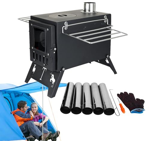 Estufa de leña portátil para acampar, Estufa para tienda de campaña, de campamento para mochileros, de campamento para mochileros de acero inoxidable, estufa portátil para tienda de camp
