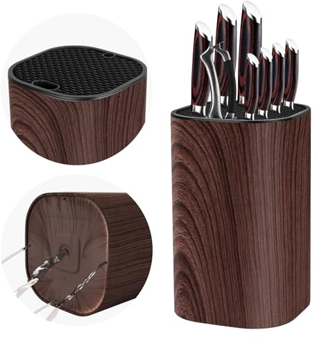 Knife Block Without Knives, Qoosea 3 in 1 Universal Empty Knives Block with Scissors Slot Harpening Rod Slot Space Saving, Detachable Kitchen Knife Holder for Easy Cleaning-Brown