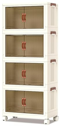 GarveeLife ﻿Kleiderschrank Kunststoff Faltbarer 65 x 42 x 145.5cm, Klappkommode mit Magnetischen Türen & Rollen, 4 Lagerbereich, Stabil Mehrzweckschrank für Kinderkleidung Aufbewahrung von Spielzeug
