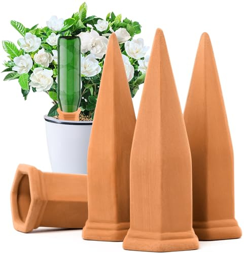GQBVPN Riego Automático para Plantas, 4 PCS Riego por Goteo Picos, Conos de Terracota de Autorriego, Dispositivo de Irrigación Automático en Vacaciones, para Regar Plantas en Interiores y Exteriores