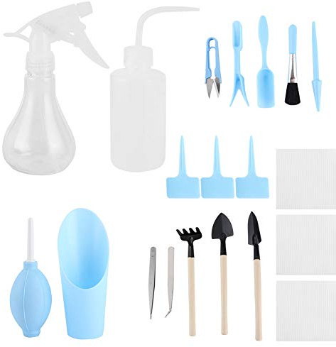 19Pcs/Set Succulent Plants Tool Transplanting Gardening Tools for Bonsai Indoors Small Plants (Blue)