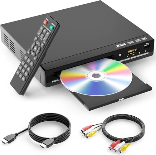 SQQBZZ Region-Free HDMI DVD Player for TV, Compact CD/DVD Player for Smart TV, USB Port, Plays All Region DVDs & Multi Formats, HDMI/RCA Cables & Remote Included