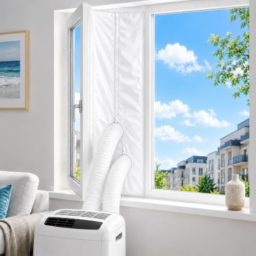 Air Conditioner Window Seal 400cm/157, Universal AC Window Seal Kit with Adhesive Fastener and Double Zipper,Wind Resistant/Waterproof/Insect Guard/Improves Cooling Window Seal for AC Tumble Dryer