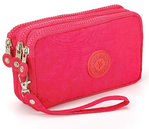 HYJMA Multifonctions 3 Couches Fermeture à glissière clé Carte téléphone Pochette Monnaie Argent Sac Porte-Monnaie (Rose)