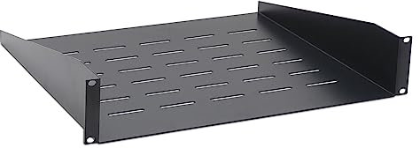 WAYTEX 37467 Regal mit Aufbewahrungsbox, 19 Zoll, 2U, Tiefe 400 mm, Befestigung vorne, feste Montage – Schwarz