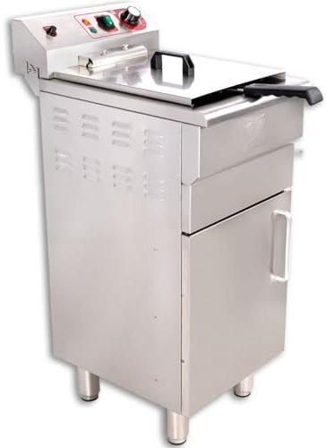 Beeketal 'BSF-160P' Profi Gastro Stand Fritteuse mit Unterschrank (16 L Volumen für max. 11 L Öl) Edelstahl Friteuse mit Fettablaufhahn im Schrank, 5000 Watt, 400V-50Hz Starkstrom Anschluss