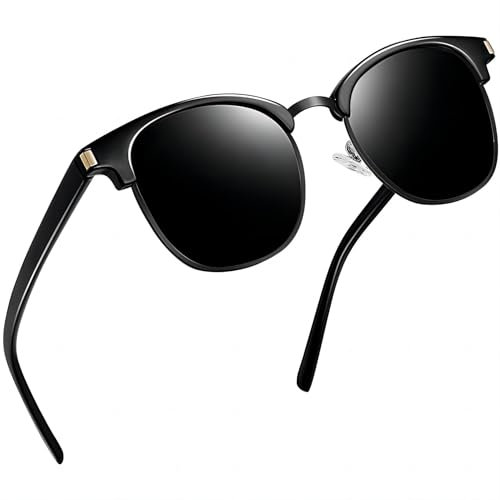 Joopin Retro Halbrahmen Sonnenbrille Herren Polarisiert UV400 Schutz Sonnenbrille Damen Schwarz Rechteckig Polarized Sunglasses Unisex für Autofahren Reisen Angeln(Voll Schwarz)