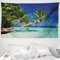 ABAKUHAUS Landschaft Wandteppich und Tagesdecke, Tropic Island Palms aus Weiches Mikrofaser Stoff Waschbar ohne Verblassen Digitaldruck, 230 x 140 cm, Grün Aqua