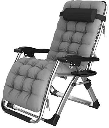 DQCHAIR Liegestuhl Hochleistungs-Textoline mit Becherhaltern, Multi-Position-Sonnenliegen Garten-Gartenstühle, Max Load 200kg Deckchairs (Color : Gray, Size : Support 200kg)