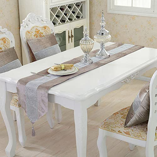 HeMiaor 13x72 Zoll Tischläufer Strasssteine Diamant Tischheirat Läufer Weihnachten Home Tischdekoration mit Diamante Streifen und Quasten, Champagner