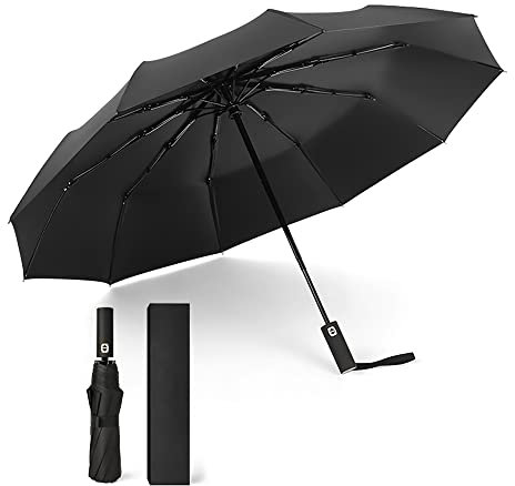 Gimars Regenschirm, Taschenschirm Auf-Zu-Automatik,10 Ribs Reise Taschen Regenschirm, Sturm Regenschirm,Regenschirm taschenschirm (Schwarz)