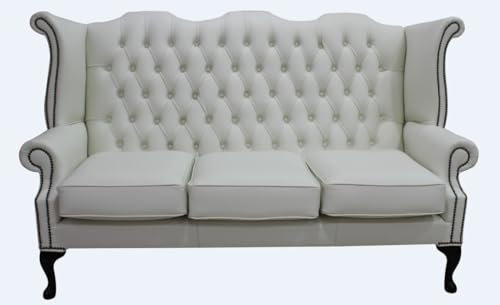 Casa Padrino Luxus Echtleder 3er Sofa Weiß Vintage Antik Look 183 x 90 x H. 105 cm - Chesterfield Sofa