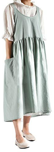 Nanxson Delantal de Cocina con Falda, Delantal Cruzado sin Cintas | Delantal de Algodón y Lino con 2 Bolsillos, Ideal para Cocinar, Hornear, Manualidades, Floristería y Pintura