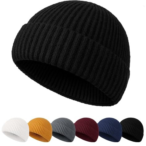 NEOLA Beanie Hat Men - Fisherman Beanie Trawler Beanie Knitted Cuffed Winter Hat Skullcap Gifts for Men UK Black