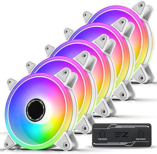 EZDIY-FAB Moonlight 120 mm RGB PWM Gehäuselüfter mit RGB PWM Fan Hub,Synchronisation Motherboard 5 V,ARGB Computerventilator,Multi-Licht-Modus,Weiß,5 Pack