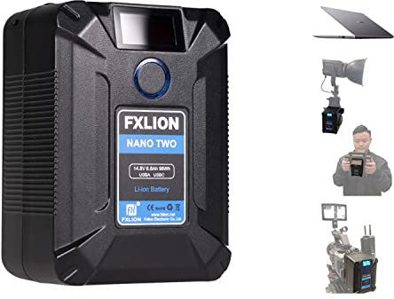 Fxlion Nano Two 98WH Tiny V-Mount/V-Lock Battery with Type-C, D-tap, USB A, Micro USB, for Cameras, Camcorders,Large LED Lights, Monitors, MacBook and Smartphone
