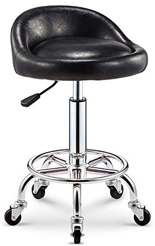 WZYX Rundhocker Rollhocker Küchenstuhl PU-Sitz Barhocker Mit Rollen Höhenverstellbar Drehstuhl Arbeitshocker Mit Lehne Kosmetikhocker
