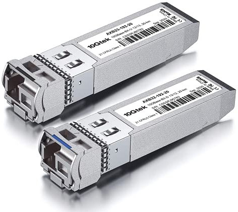 10Gtek [1x Pair 10Gb SFP+ Bidi Transceiver, 10GBase-BIDI 1270nm/1330nm Monomodale, Fino a 10~20km, Compatibile per Cisco SFP-10G-BXD-I/SFP-10G-BXU-I, Ubiquiti UniFi, Mikrotik, Netgear, Open Switch