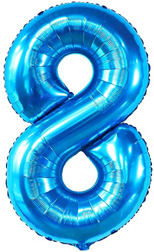 KatchOn, riesiger, blauer Luftballon Nummer 8 – 40 Zoll | Zahl 8 Ballon Blau, 8. Geburtstag Dekorationen Junge | 8. Luftballons Dekor, 8. Geburtstag Dekorationen für Jungen | Babyhai-Part