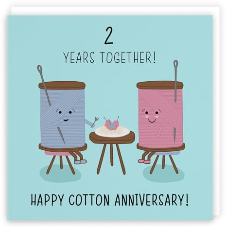 Hunts England - Large 2nd Wedding Anniversary Card - Large Size - Cotton Anniversary - Iconic Collection - Large - 210 x 210 mm - 2 Years Cute Anniversary Card For Him, Her, Couples, etc.