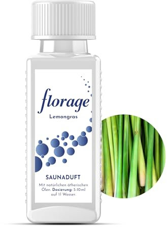 Florage 100ml Saunaaufguss LEMONGRAS - 50 Jahre Erfahrung als deutsche Duftmanufaktur, hochergiebiges Aufgussmittel für die Sauna, viele Aufguss Düfte, vegan und ohne Tierversuche, auch als Set