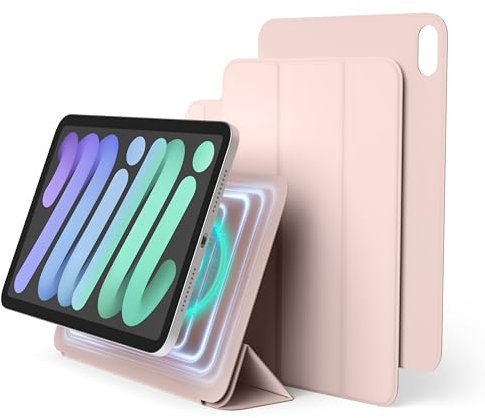 elago Custodia Folio Magnetica Compatibile con iPad Mini (A17 Pro, 2024) e iPad Mini (6ª Gen, 2021), Piastra Posteriore Attaccabile ai Materiali Metallici, Compatibile con Apple Pencil (Rosa Sabbia)